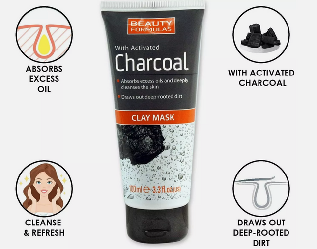 Beauty Formulas Clay Mask With Activated Charcoal 100ml x 3