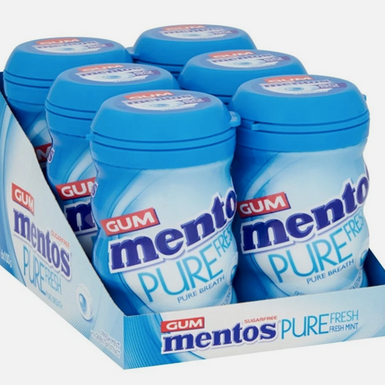 Mentos Pure Freshmint with Green Tea Extract Chewing Gum 50 Piece Pot x6