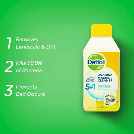 3 x Dettol Washing Machine Cleaner Lemon Breeze 250ml Removes Limescale And Dirt