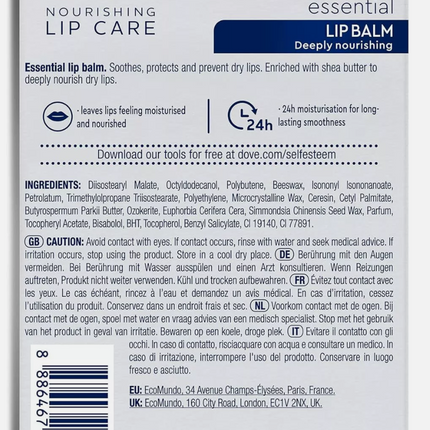 x2 Dove Nourishing Lip Care Essential Lip Balm