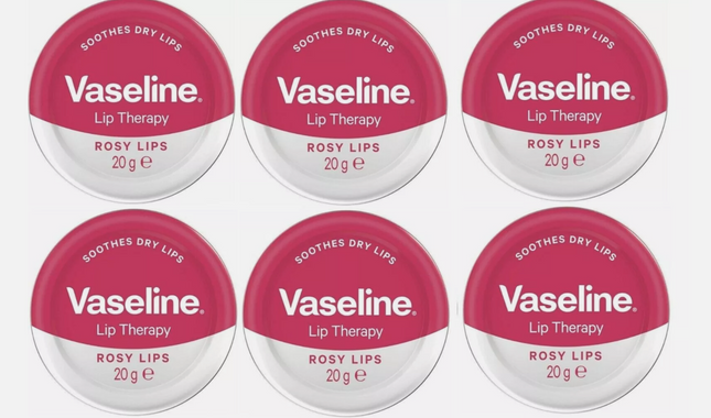 6 x Vaseline Lip Therapy Petroleum Jelly, Rosy Lips, 6 Pack, 20gm