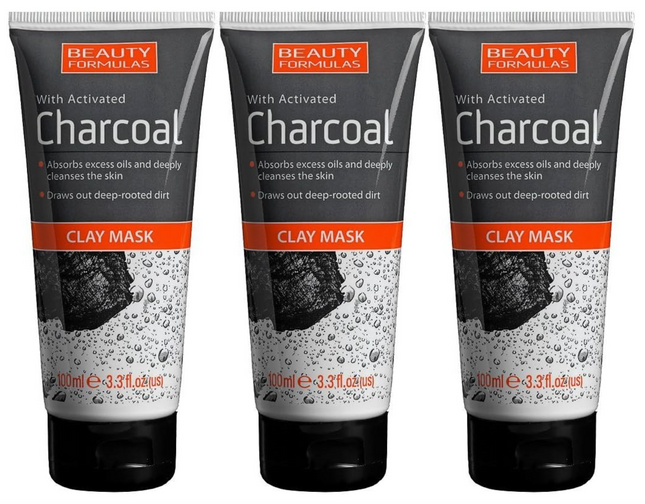 Beauty Formulas Clay Mask With Activated Charcoal 100ml x 3