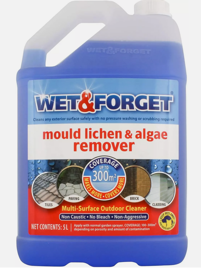 Wet & Forget Mould, Lichen & Algae Remover, Outdoor Cleaning Solution,- 5 Litre