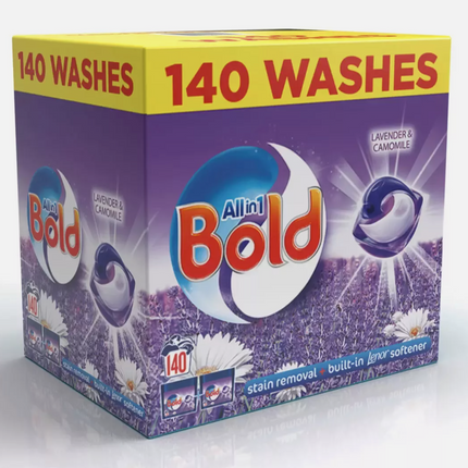 Bold All-in-1 PODS Washing Liquid Laundry Detergent Capsules, 140 Washes, 3.72 Kg Power Pack, Stain Remover For Clothes, Lavender and Camomile Scent