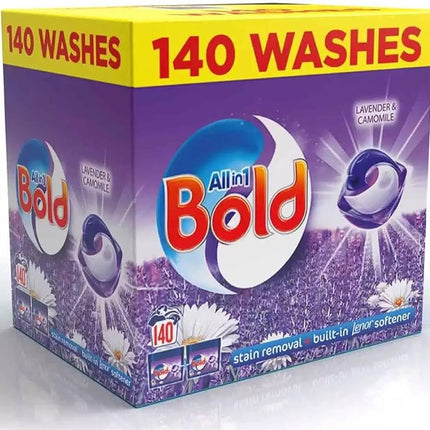 Bold All-in-1 PODS Washing Liquid Laundry Detergent Capsules, 140 Washes, 3.72 Kg Power Pack, Stain Remover For Clothes, Lavender and Camomile Scent