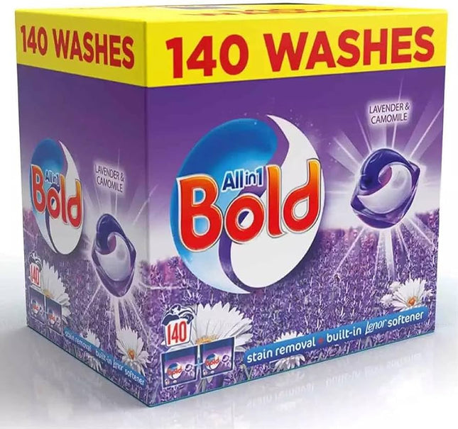 Bold All-in-1 PODS Washing Liquid Laundry Detergent Capsules, 140 Washes, 3.72 Kg Power Pack, Stain Remover For Clothes, Lavender and Camomile Scent