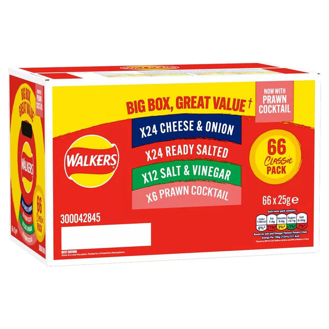 Walkers Crisps Mix Variety 4 Famous Classic Flavours Large Box 66 x 25g