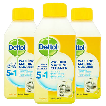 3 x Dettol Washing Machine Cleaner Lemon Breeze 250ml Removes Limescale And Dirt