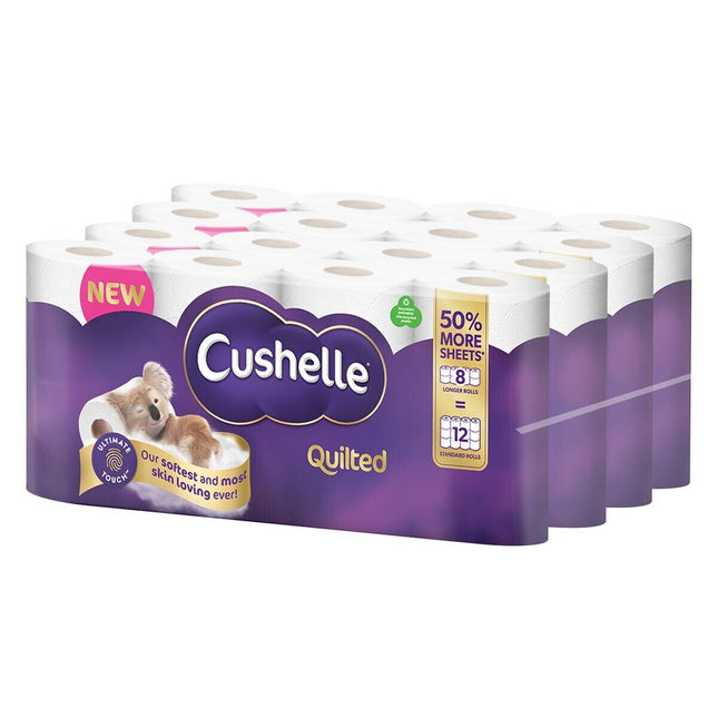 Cushelle Quilted 3-Ply Longer Rolls Toilet Tissue, 4x8 Pack (236 Sheets)