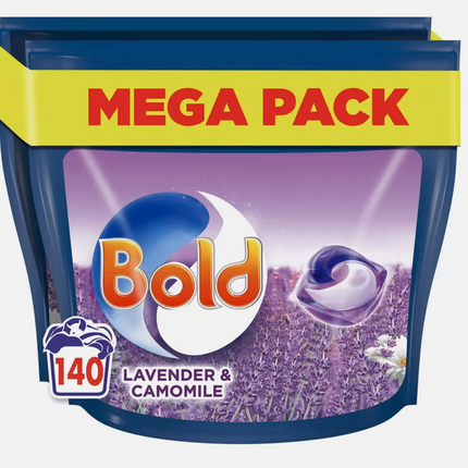 Bold All-in-1 PODS Washing Liquid Laundry Detergent Capsules, 140 Washes, 3.72 Kg Power Pack, Stain Remover For Clothes, Lavender and Camomile Scent